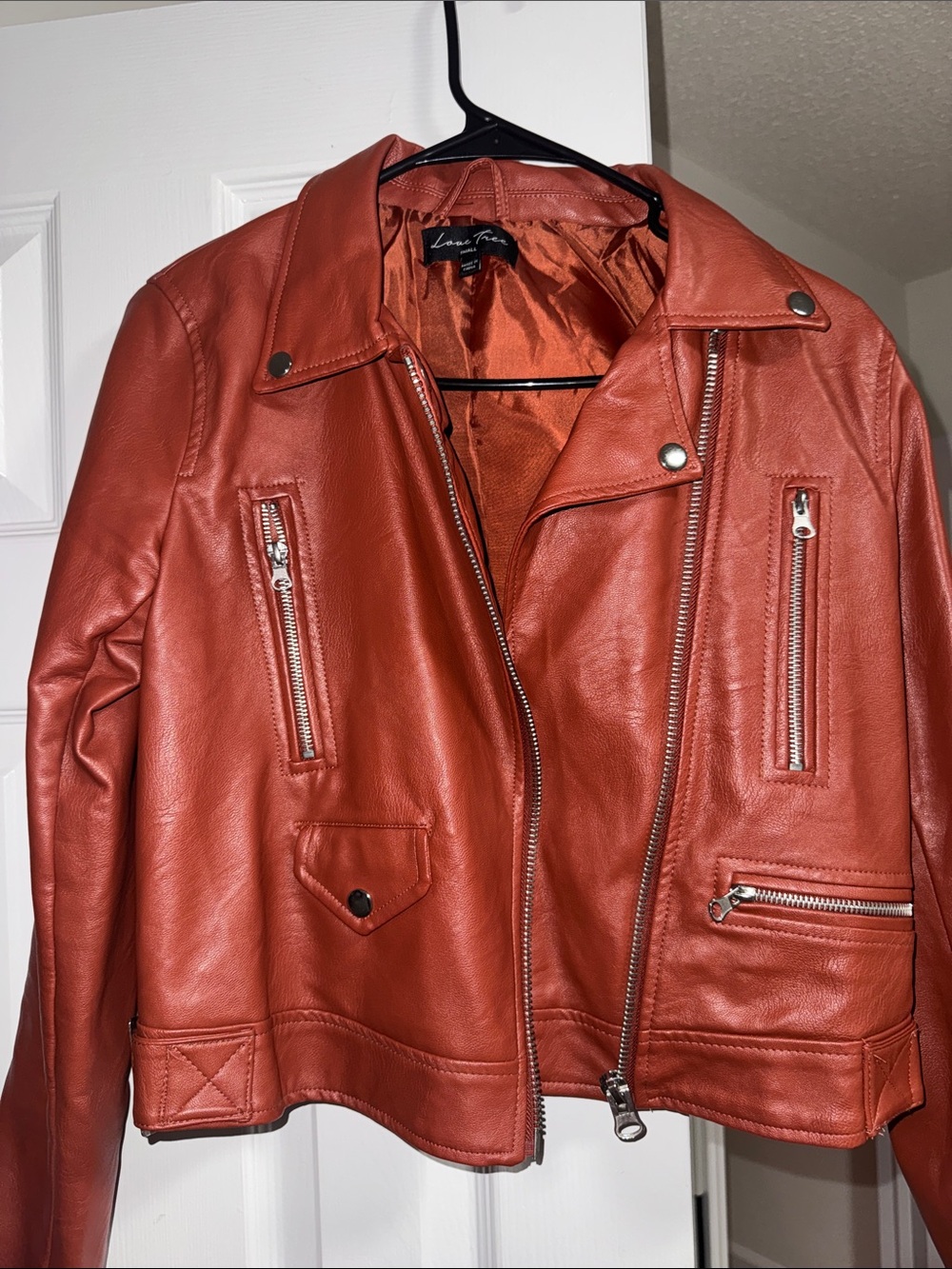 Love Tree Orange Faux Leather Moto Jacket